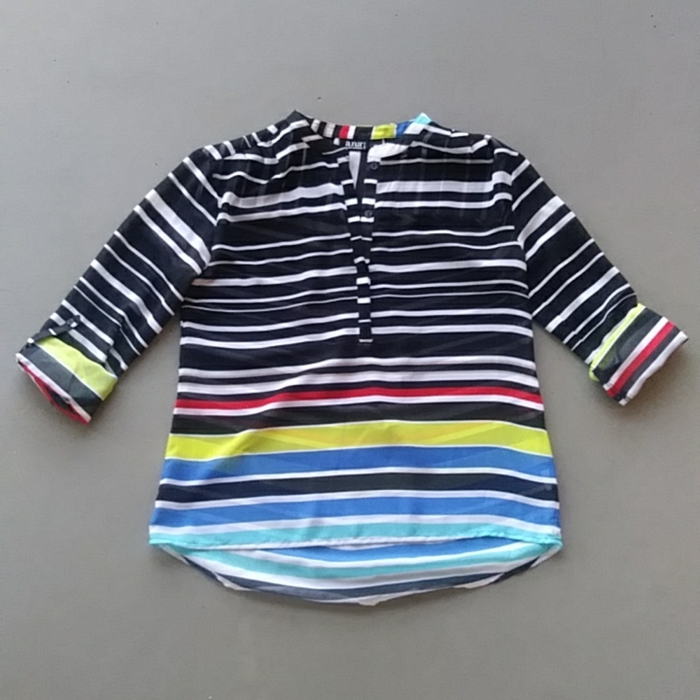 a.n.a sheer roll tab sleeve striped blouse